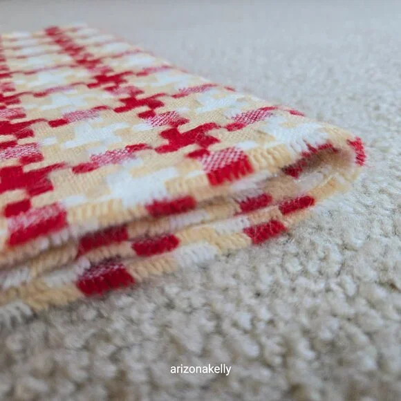 Woven Cashmere Houndstooth Scarf Red Tan White Pink - Picture 15 of 16